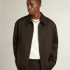 Herrenjacke mit Reißverschluss aus schwarzem Wollgabardine