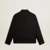 Herrenjacke mit Reißverschluss aus schwarzem Wollgabardine