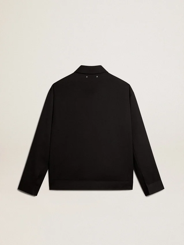 Herrenjacke mit Reißverschluss aus schwarzem Wollgabardine