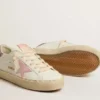 Hi Star aus weißem Leder mit rosa Wildlederstern und rosa Glitzer-Fersenlasche