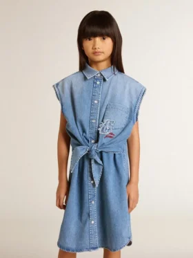 Jeanskleid für Mädchen mit Knoten vorne und Stickerei