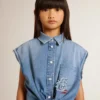 Jeanskleid für Mädchen mit Knoten vorne und Stickerei