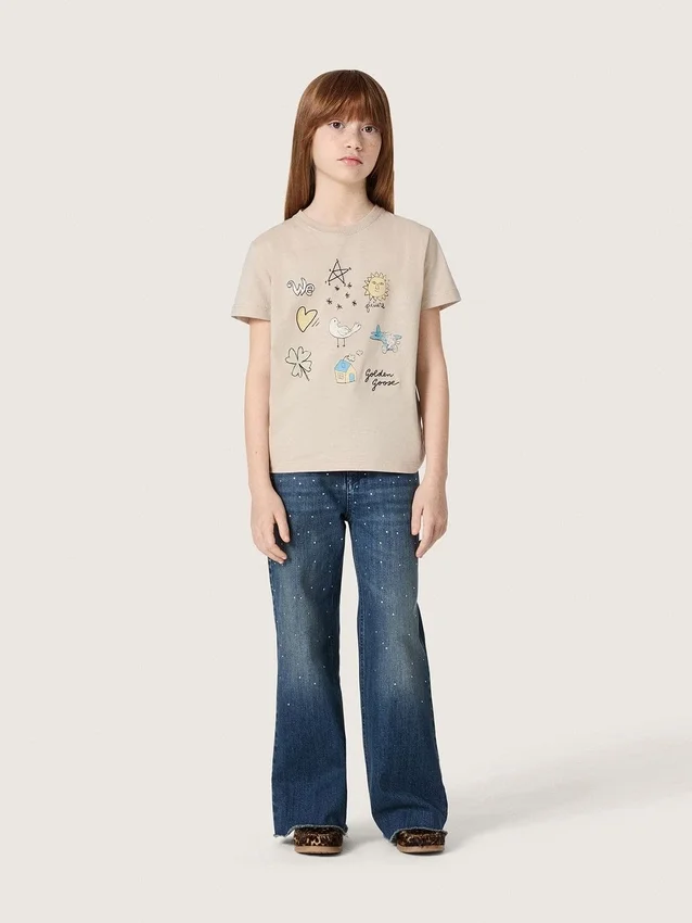 „Journey“-Bootcut-Jeans für Mädchen aus blauem Denim mit Strasssteinen im Farbverlauf