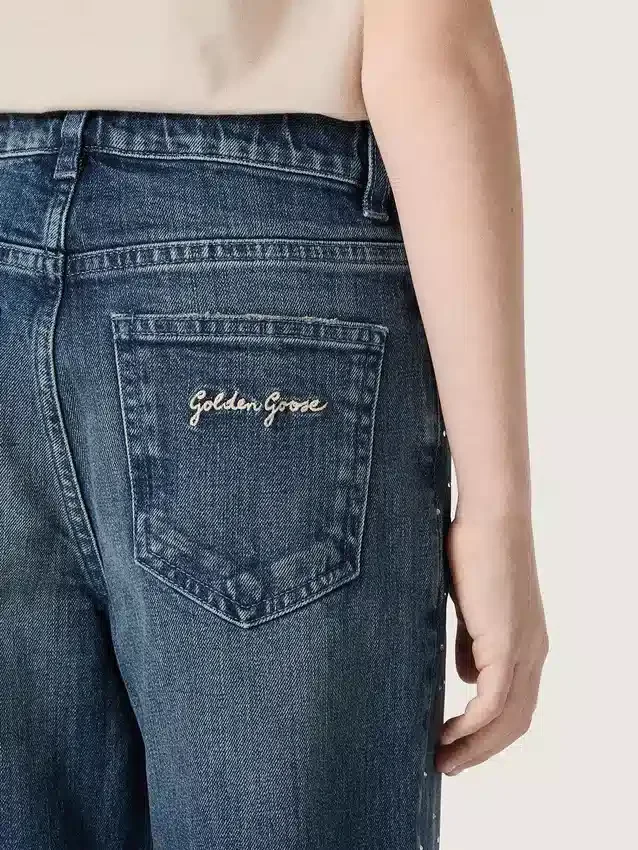 „Journey“-Bootcut-Jeans für Mädchen aus blauem Denim mit Strasssteinen im Farbverlauf