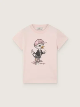 „Journey“-Hemd für Mädchen aus rosa Baumwolljersey mit digitalem Maskottchen-Print