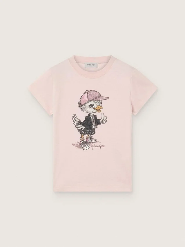 „Journey“-Hemd für Mädchen aus rosa Baumwolljersey mit digitalem Maskottchen-Print