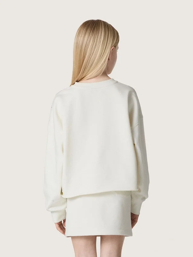 „Journey“-Mädchen-Sweatshirt aus weißer Baumwolle mit Kristallen und Logo