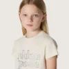 „Journey“-Mädchen-T-Shirt aus weißem Baumwolljersey mit silbernen Nieten