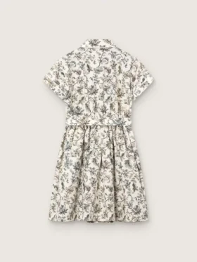 Journey-Mädchenkleid aus weißem Baumwoll-Canvas mit grünem Blumenprint