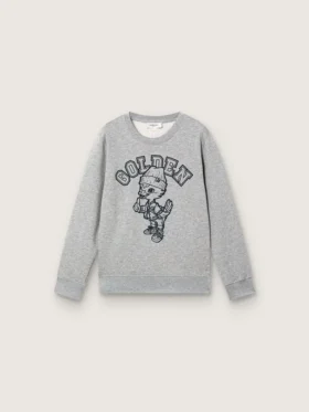 „Journey“-Sweatshirt mit Rundhalsausschnitt für Jungen aus grau melierter Baumwolle mit Maskottchen-Print