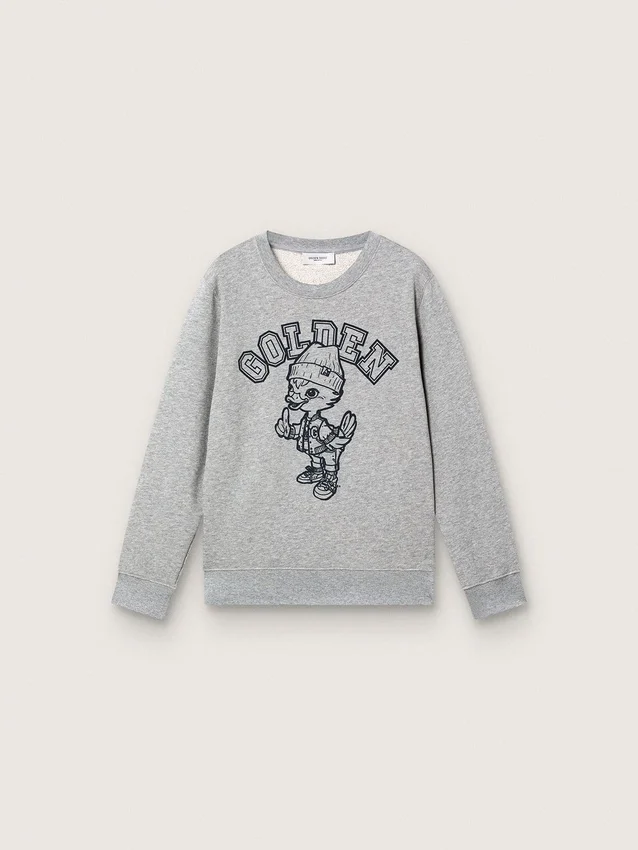 „Journey“-Sweatshirt mit Rundhalsausschnitt für Jungen aus grau melierter Baumwolle mit Maskottchen-Print