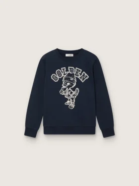 „Journey“-Sweatshirt mit Rundhalsausschnitt für Jungen aus marineblauer Baumwolle mit Maskottchen-Aufdruck