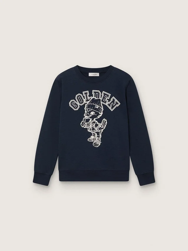 „Journey“-Sweatshirt mit Rundhalsausschnitt für Jungen aus marineblauer Baumwolle mit Maskottchen-Aufdruck
