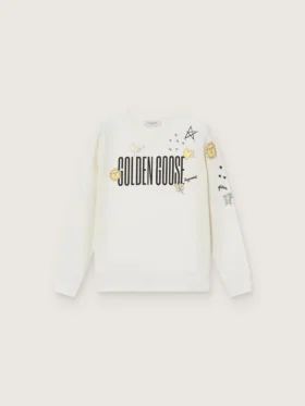Journey Unisex-Sweatshirt aus weißer Baumwollmischung mit Doodle-Print