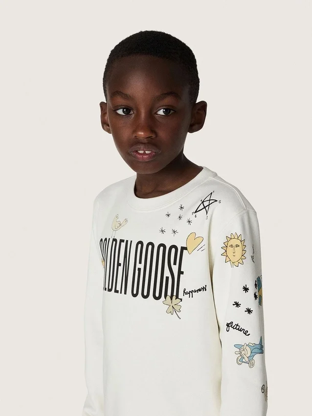 Journey Unisex-Sweatshirt aus weißer Baumwollmischung mit Doodle-Print