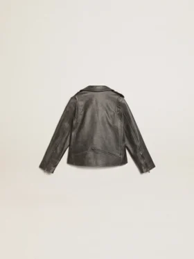 Jungen-Bikerjacke aus Leder im Used-Look