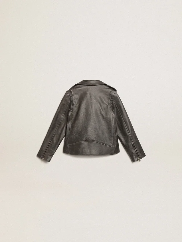 Jungen-Bikerjacke aus Leder im Used-Look