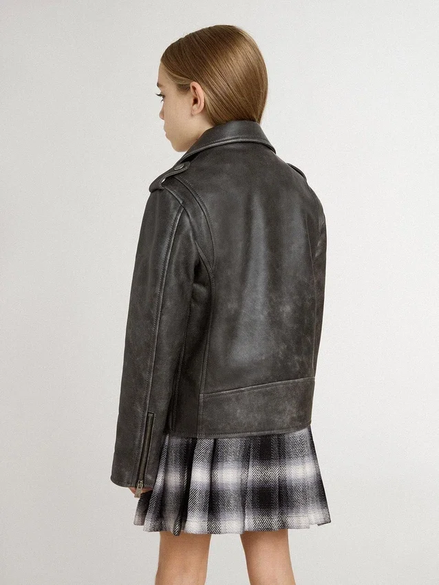 Jungen-Bikerjacke aus Leder im Used-Look
