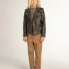 Jungen-Bikerjacke aus Leder im Used-Look
