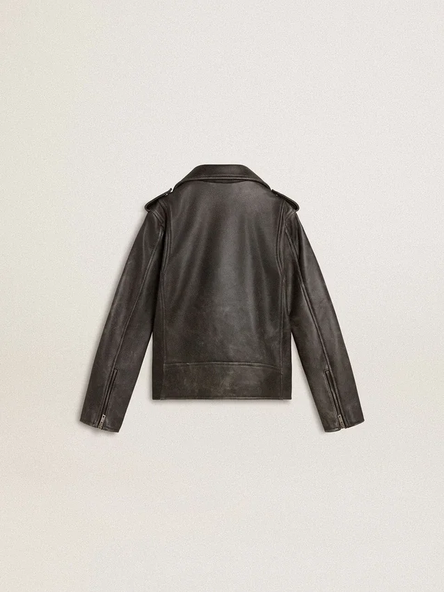 Jungen-Bikerjacke aus Leder im Used-Look
