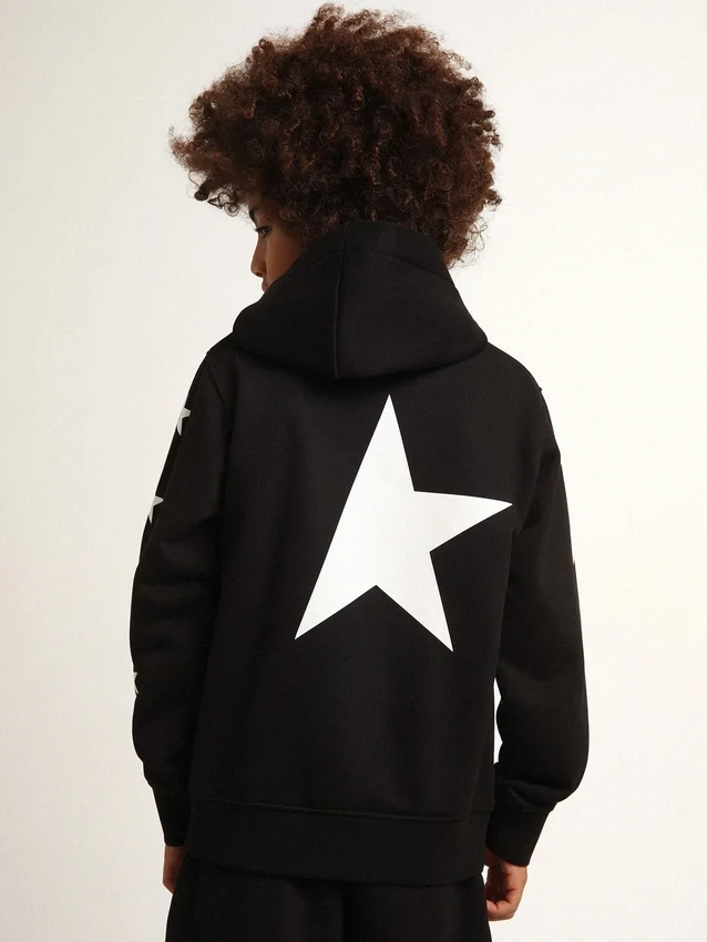 Jungen-Kapuzen-Sweatshirt in Schwarz mit kontrastierenden weißen Sternen