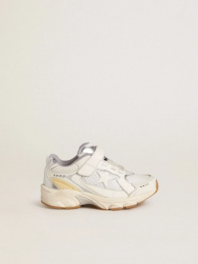 Junior Lightstar aus weißem Leder und Mesh mit weißem Lederstern