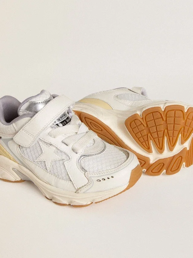 Junior Lightstar aus weißem Leder und Mesh mit weißem Lederstern
