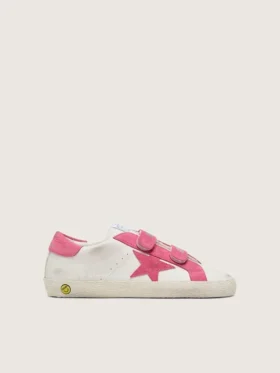 „Young Old School“ aus cremefarbenem Leder mit rosa Stern und Einsätzen aus Wildleder