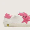 Junior Old School aus cremefarbenem Leder mit rosa Wildlederstern und Einsätzen