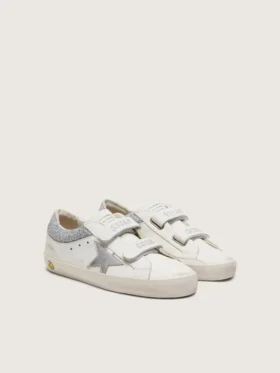 Junior Old School aus weißem Leder mit silbermetallischem Lederstern und silbernen Kristalleinsätzen
