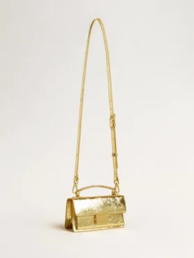 Kleine Venezia-Tasche aus goldfarbenem Metallic-Leder mit goldenen Details
