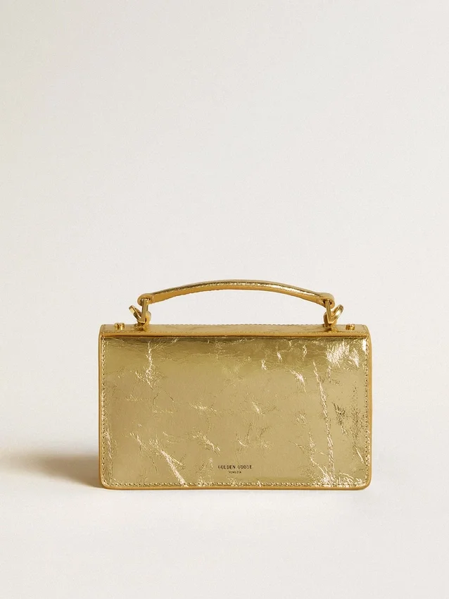 Kleine Venezia-Tasche aus goldfarbenem Metallic-Leder mit goldenen Details