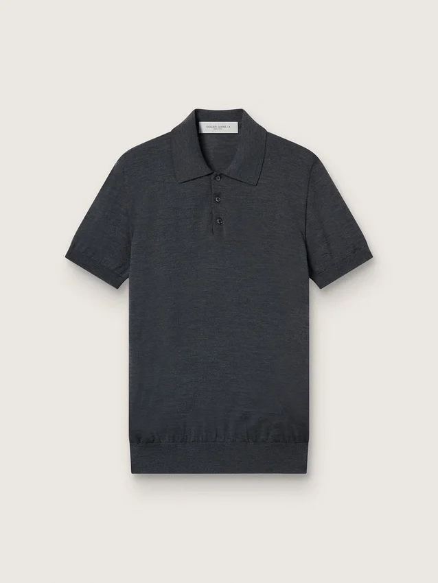 Kurzärmeliges Herren-Poloshirt aus grauer Merinowolle