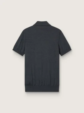 Kurzärmeliges Herren-Poloshirt aus grauer Merinowolle