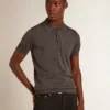 Kurzärmeliges Herren-Poloshirt aus grauer Merinowolle