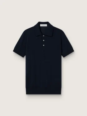 Kurzärmeliges Herren-Poloshirt aus marineblauer Merinowolle