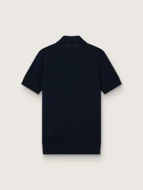 Kurzärmeliges Herren-Poloshirt aus marineblauer Merinowolle