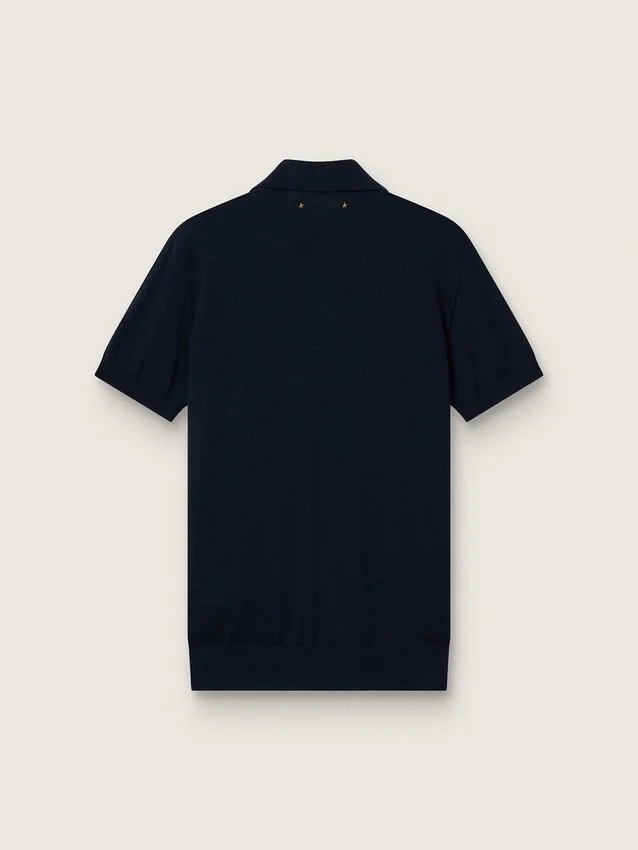 Kurzärmeliges Herren-Poloshirt aus marineblauer Merinowolle
