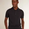 Kurzärmeliges Herren-Poloshirt aus marineblauer Merinowolle