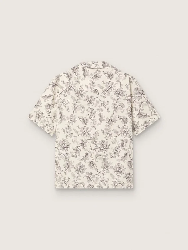 Kurzärmeliges Herrenhemd aus Baumwolle mit schwarz-weißem Blumenprint