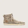 LAB-Sneaker für Damen im Slide-Stil aus tabakfarbenem Wildleder mit Kristallen und einem Stern aus tabakfarbenem Wildleder