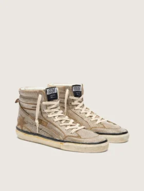 LAB-Sneaker für Damen im Slide-Stil aus tabakfarbenem Wildleder mit Kristallen und einem Stern aus tabakfarbenem Wildleder