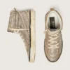 LAB-Sneaker für Damen im Slide-Stil aus tabakfarbenem Wildleder mit Kristallen und einem Stern aus tabakfarbenem Wildleder
