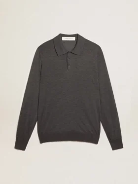 Langärmliges Herren-Poloshirt aus grauer Merinowolle