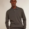 Langärmliges Herren-Poloshirt aus grauer Merinowolle