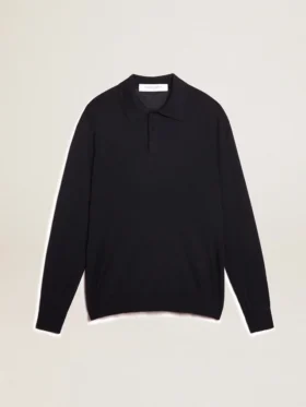 Langärmliges Herren-Poloshirt aus marineblauer Merinowolle