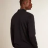 Langärmliges Herren-Poloshirt aus marineblauer Merinowolle