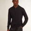 Langärmliges Herren-Poloshirt aus marineblauer Merinowolle