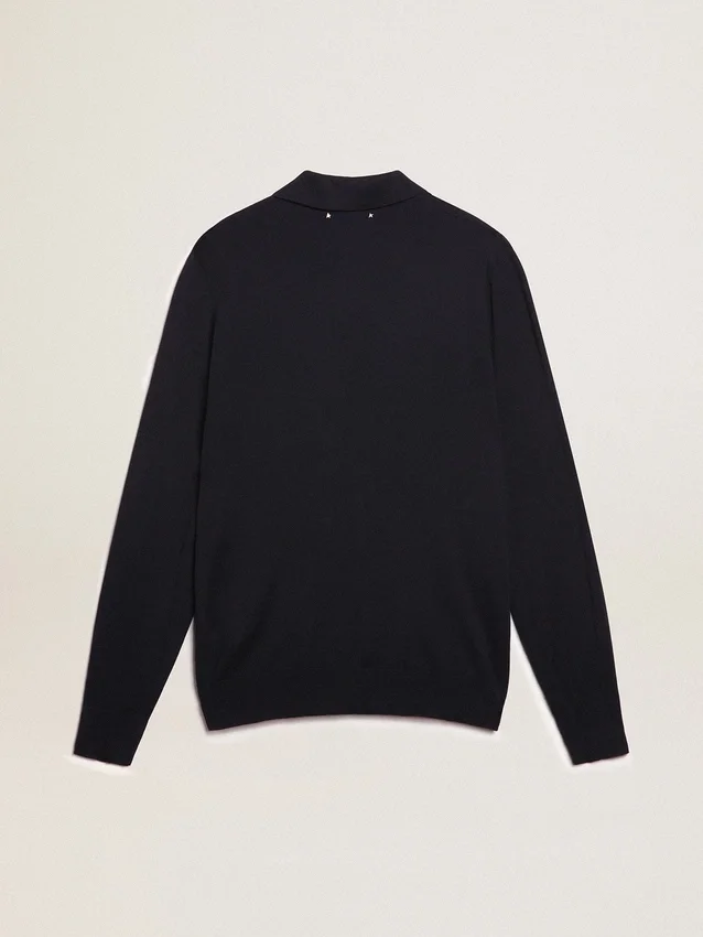 Langärmliges Herren-Poloshirt aus marineblauer Merinowolle