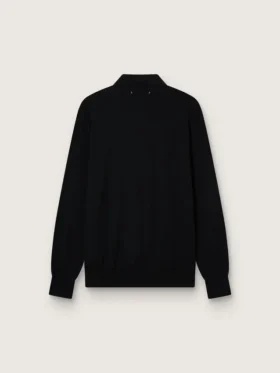 Langärmliges Herren-Poloshirt aus schwarzer Merinowolle